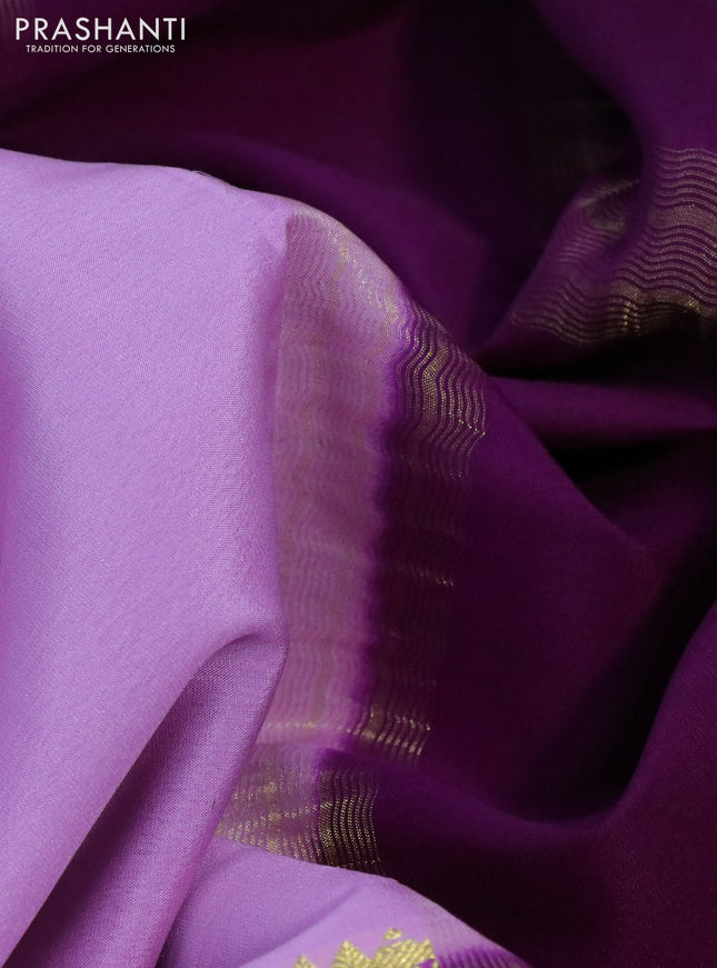 Pure mysore silk saree light pink and deep purple green with plain body and long zari woven border