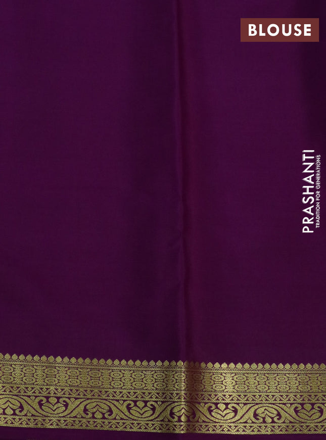 Pure mysore silk saree light pink and deep purple green with plain body and long zari woven border