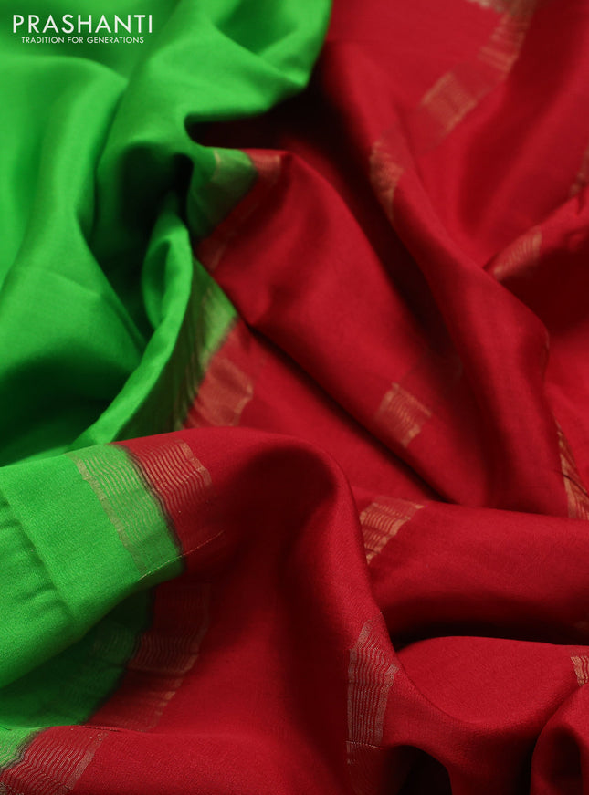 Pure mysore silk saree parrot green and red blue with plain body and rettapet zari woven border