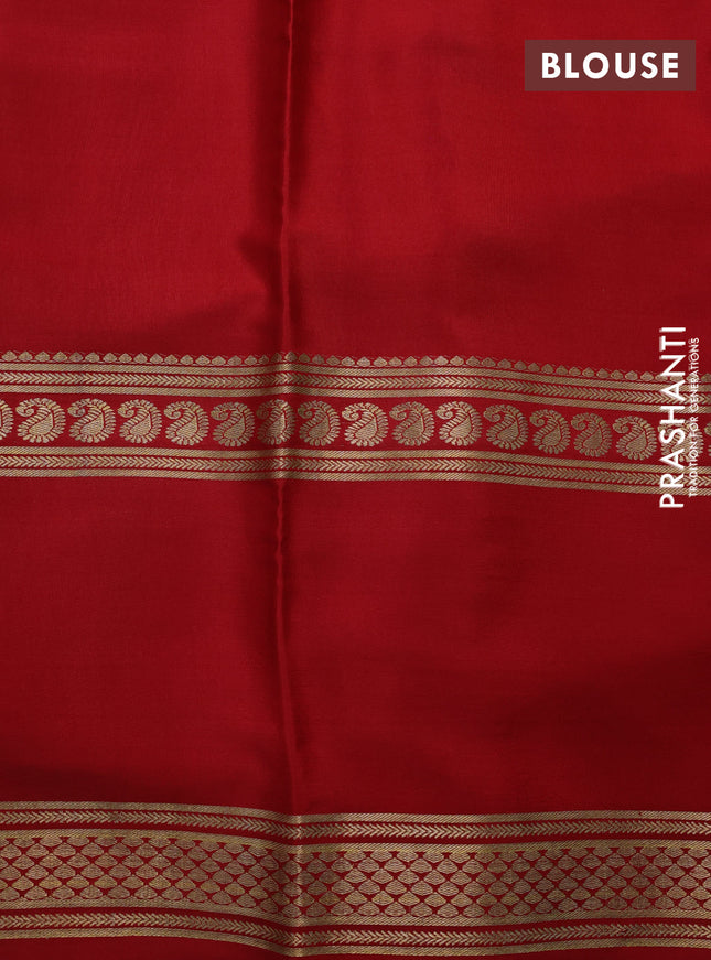 Pure mysore silk saree parrot green and red blue with plain body and rettapet zari woven border