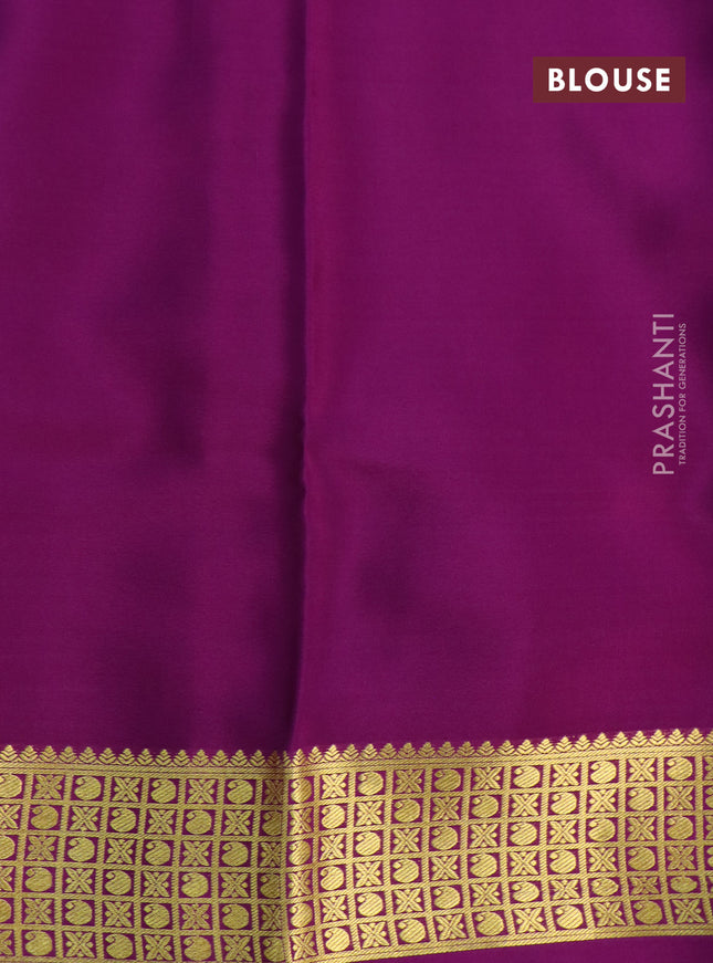 Pure mysore silk saree light pink and deep purple green with allover zari woven stripes pattern and zari woven border