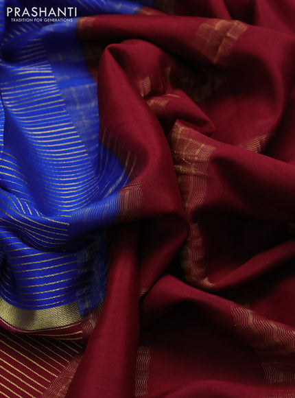 Pure mysore silk saree cs blue and maroon green with allover zari woven stripes pattern and zari woven border