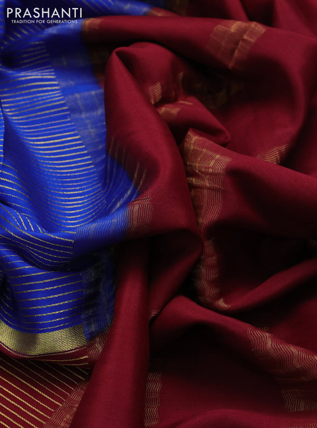 Pure mysore silk saree cs blue and maroon green with allover zari woven stripes pattern and zari woven border