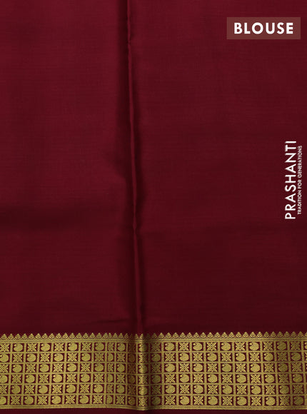 Pure mysore silk saree cs blue and maroon green with allover zari woven stripes pattern and zari woven border