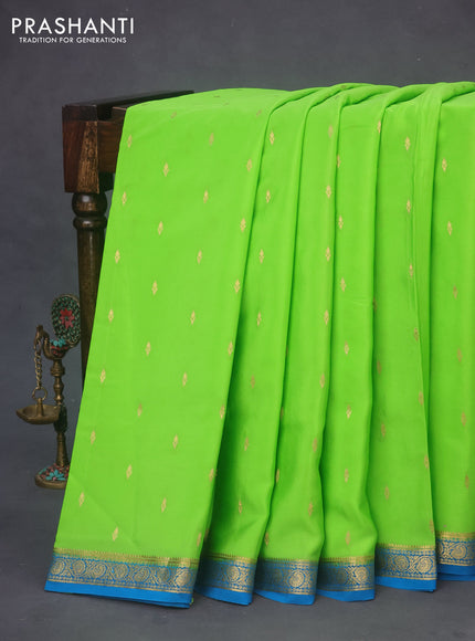 Pure mysore silk saree flourescent green and blue with zari woven buttas and zari woven border