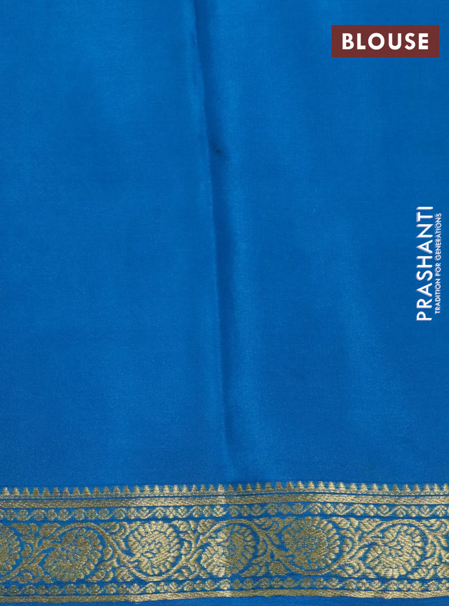 Pure mysore silk saree flourescent green and blue with zari woven buttas and zari woven border