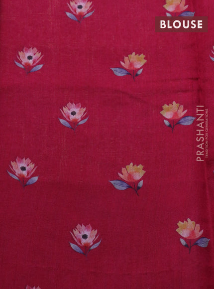 Banarasi silk saree dark pink with allover zari woven brocade weaves and floral digital printed border