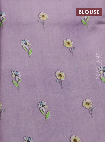 Banarasi silk saree pastel lavender with allover zari woven brocade weaves and floral digital printed border