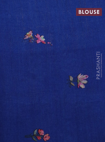 Banarasi silk saree blue with allover zari woven brocade weaves and floral digital printed border