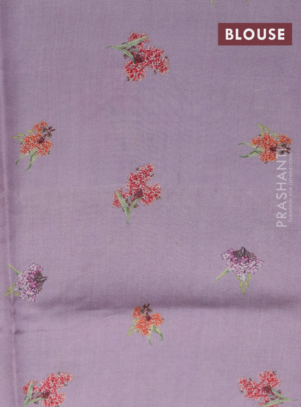 Banarasi silk saree pastel lavender with allover zari woven brocade weaves and floral digital printed border