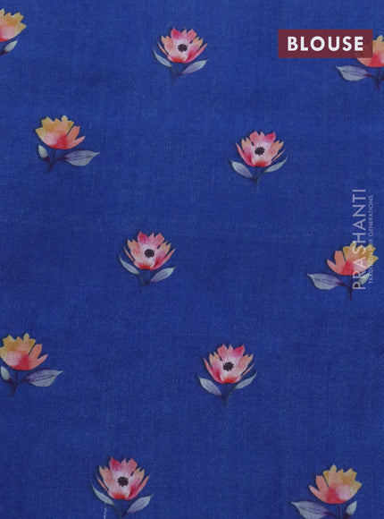 Banarasi silk saree blue with allover zari woven brocade weaves and floral digital printed border