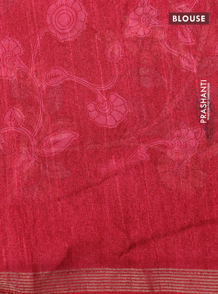 Semi tussar saree green and maroon with plain body and kalamkari printed pallu