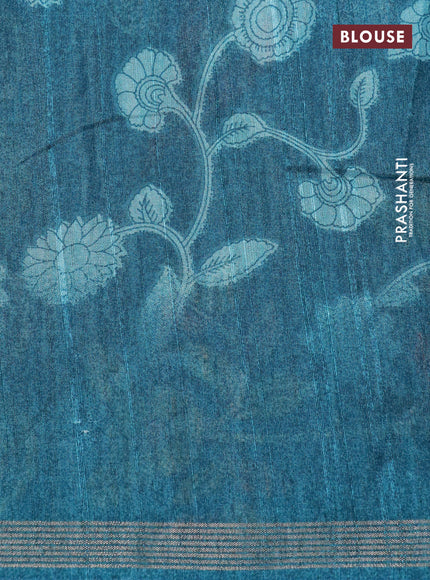 Semi tussar saree red and teal blue with plain body and kalamkari printed pallu