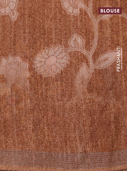 Semi tussar saree beige and brown with plain body and kalamkari printed pallu