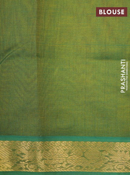 Silk cotton saree orange and green shade with plain body and small zari woven border