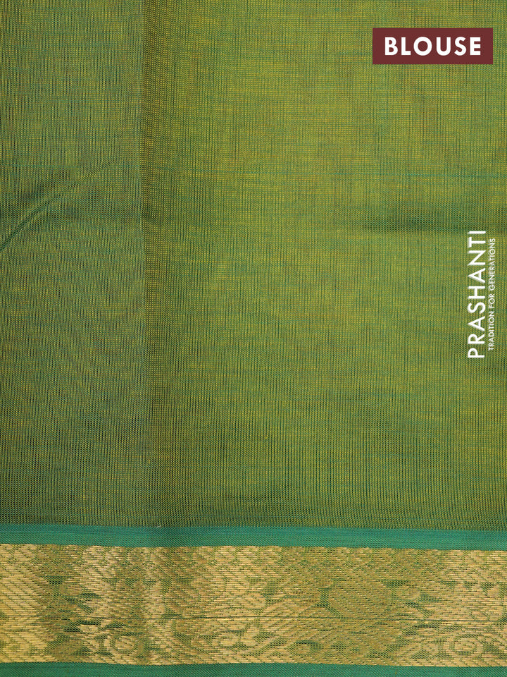 Silk cotton saree orange and green shade with plain body and small zari woven border