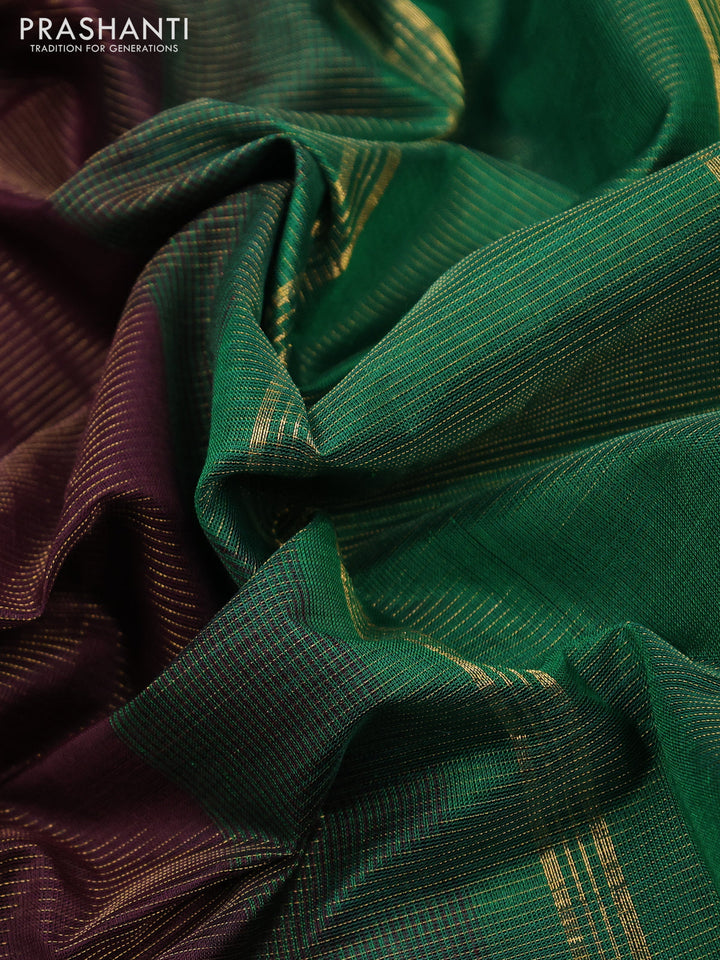 Silk cotton saree deep wine shade and green with allover vairaosi pattern and zari woven border