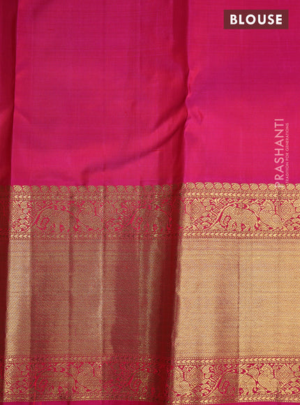 Pure kanchipuram silk saree teal shade and pink with allover zari woven brocade weaves and long zari woven korvai border