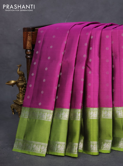 Pure soft silk saree purple and light green with allover zari woven buttas and rettapet zari woven border