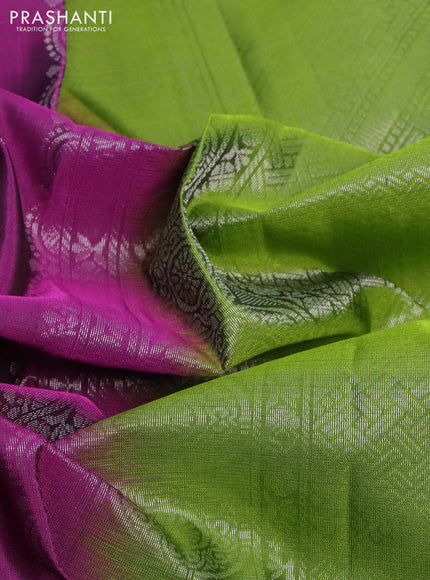 Pure soft silk saree purple and light green with allover zari woven buttas and rettapet zari woven border