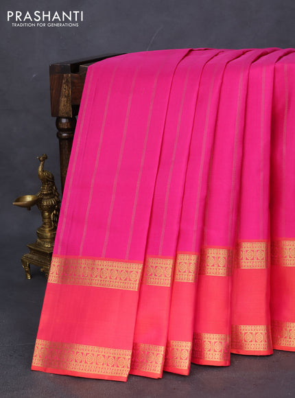 Pure soft silk saree pink and dual shade of pinkish orange with allover zari weaves and rettapet zari woven border