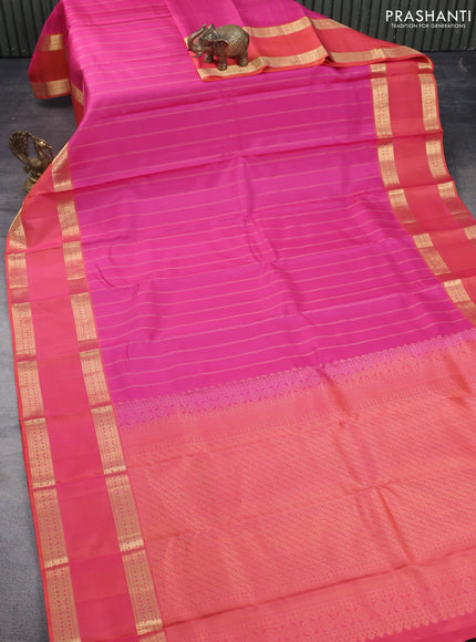Pure soft silk saree pink and dual shade of pinkish orange with allover zari weaves and rettapet zari woven border