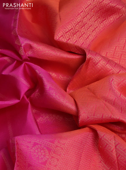 Pure soft silk saree pink and dual shade of pinkish orange with allover zari weaves and rettapet zari woven border