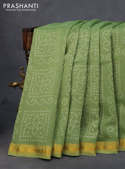Chanderi bagru saree light green and blue with allover bandhani prints & ajrakh printed pallu and zari border & ajrakh printed pallu