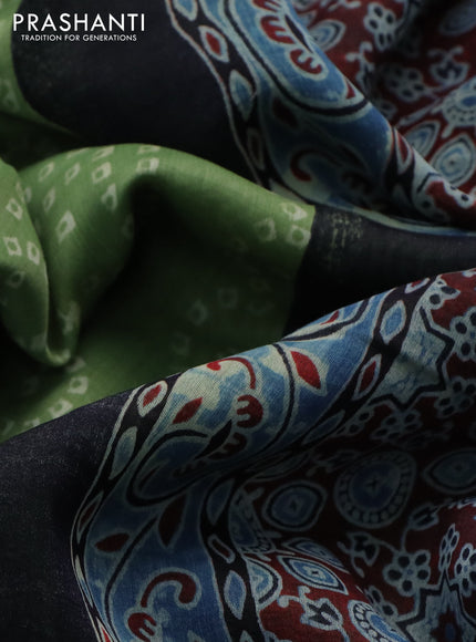 Chanderi bagru saree light green and blue with allover bandhani prints & ajrakh printed pallu and zari border & ajrakh printed pallu