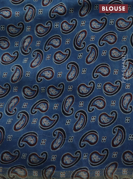 Chanderi bagru saree light green and blue with allover bandhani prints & ajrakh printed pallu and zari border & ajrakh printed pallu