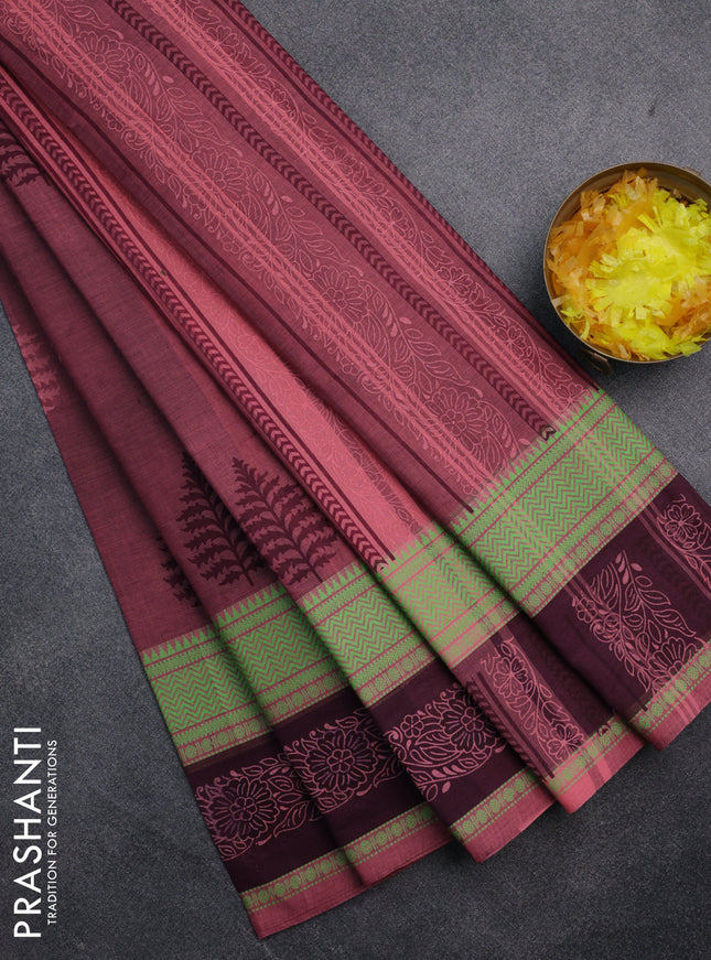 Chirala cotton saree pink shade and deep maroon with butta prints and thread woven printed border