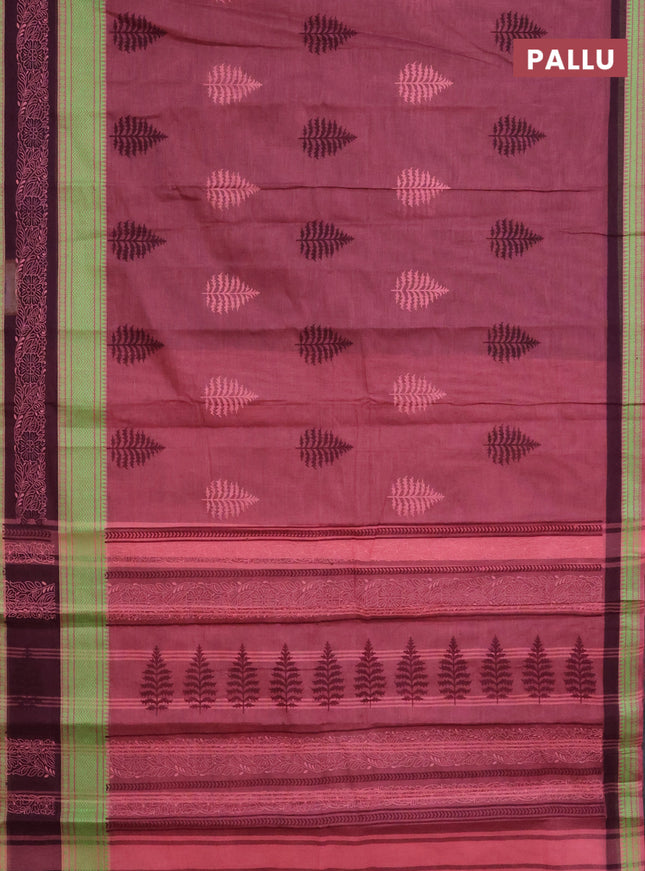 Chirala cotton saree pink shade and deep maroon with butta prints and thread woven printed border