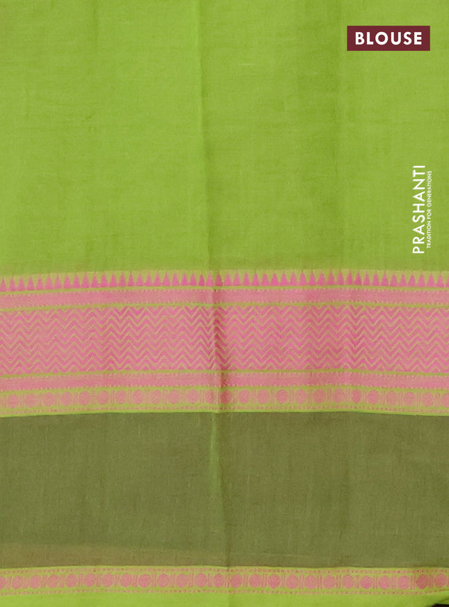 Chirala cotton saree green and coffee brown with butta prints and thread woven printed border