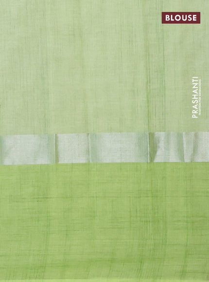 Chirala cotton saree pista green with floral buttas and silver zari woven printed border