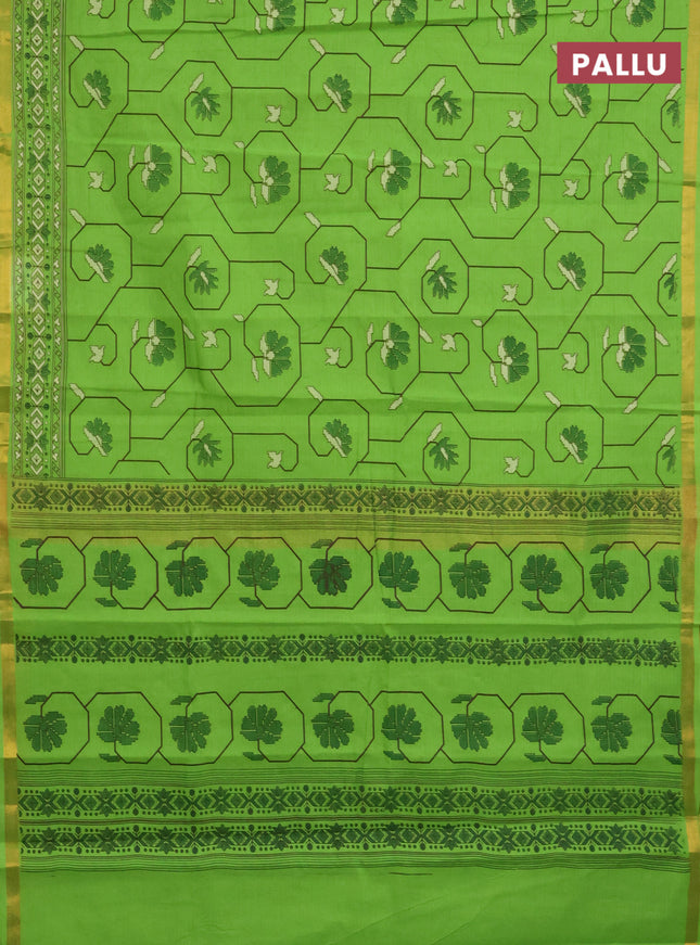 Chirala cotton saree light green with allover prints and printed zari border