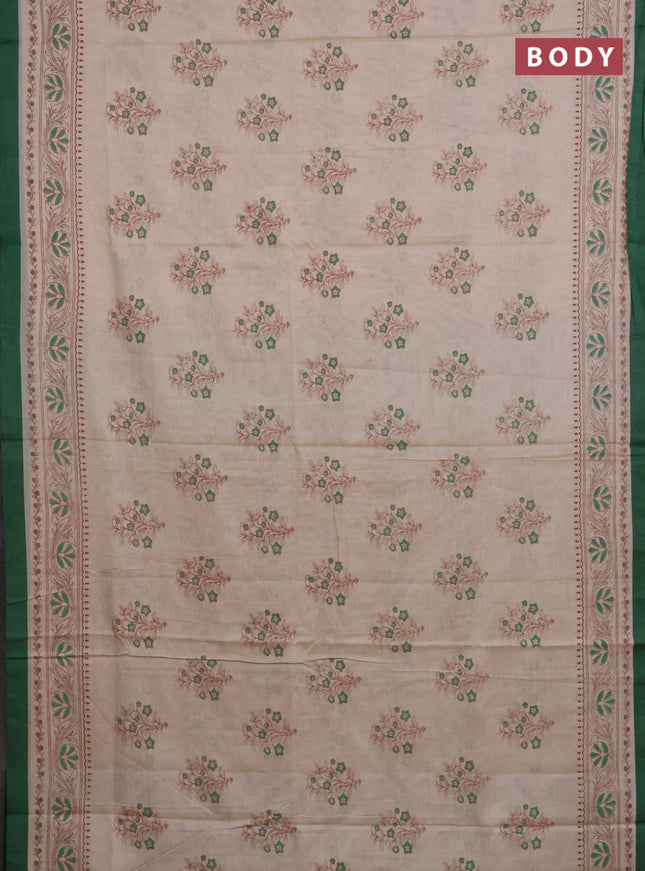Chirala cotton saree beige and green with floral butta prints and printed border