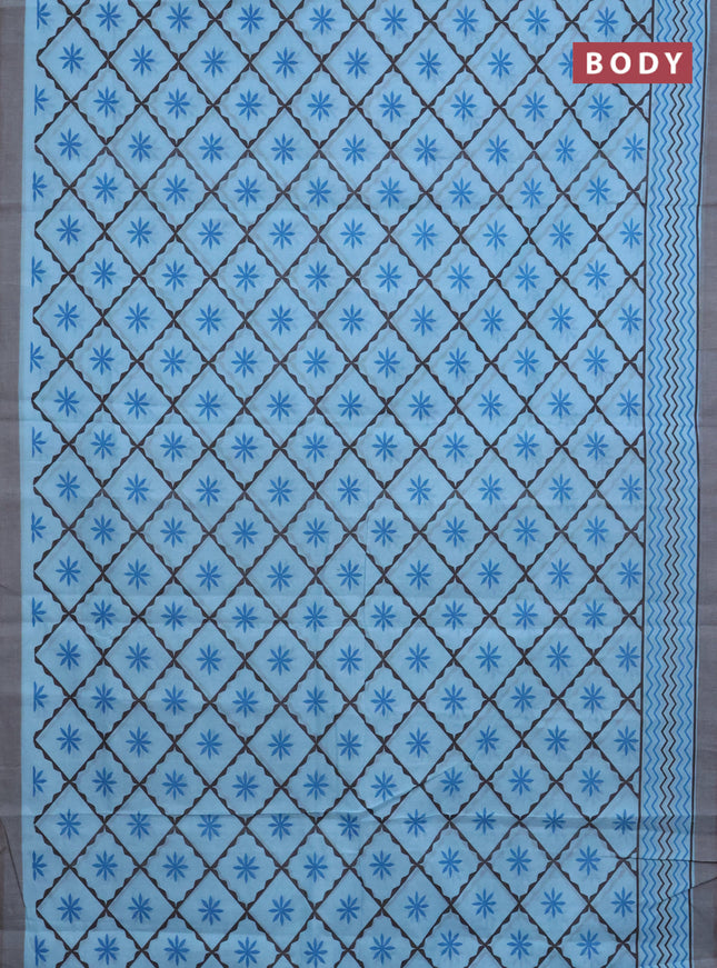 Chirala cotton saree light blue and grey with allover prints and printed border