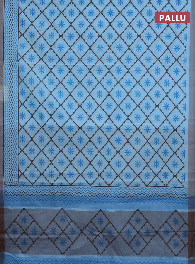 Chirala cotton saree light blue and grey with allover prints and printed border