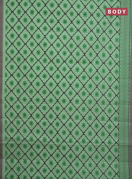 Chirala cotton saree light green and grey with allover prints and printed border