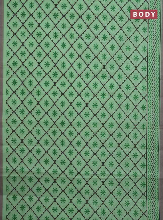 Chirala cotton saree light green and grey with allover prints and printed border