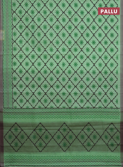 Chirala cotton saree light green and grey with allover prints and printed border