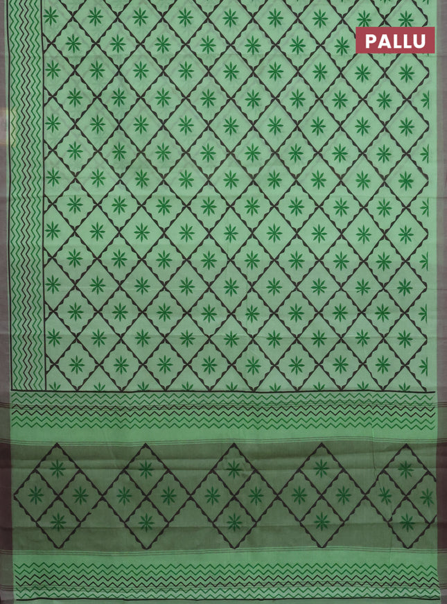 Chirala cotton saree light green and grey with allover prints and printed border