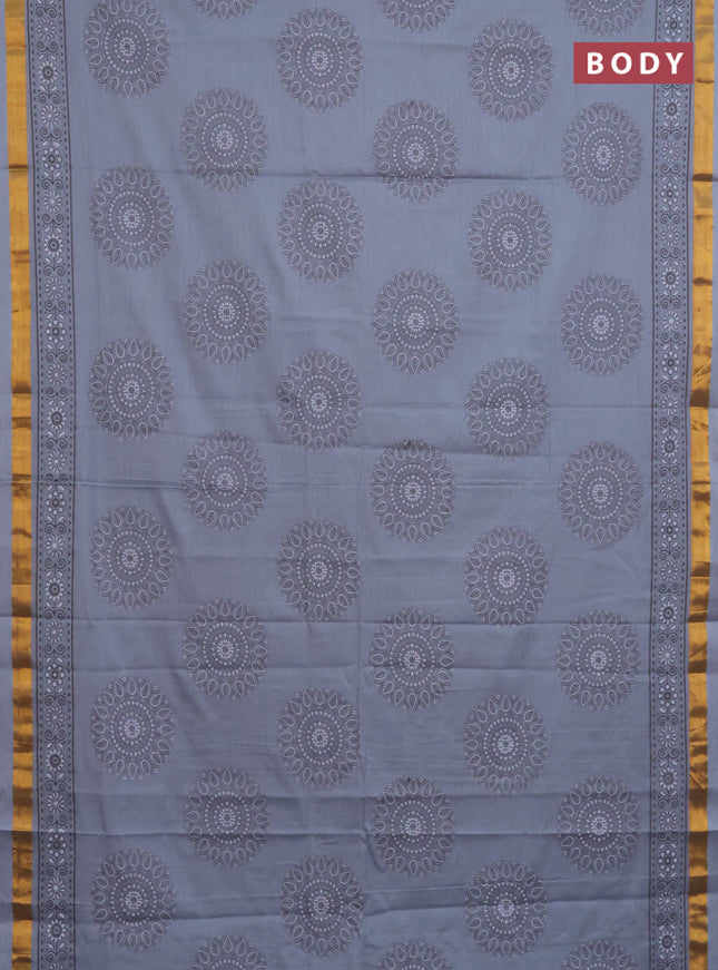 Chirala cotton saree grey with butta prints and printed zari border
