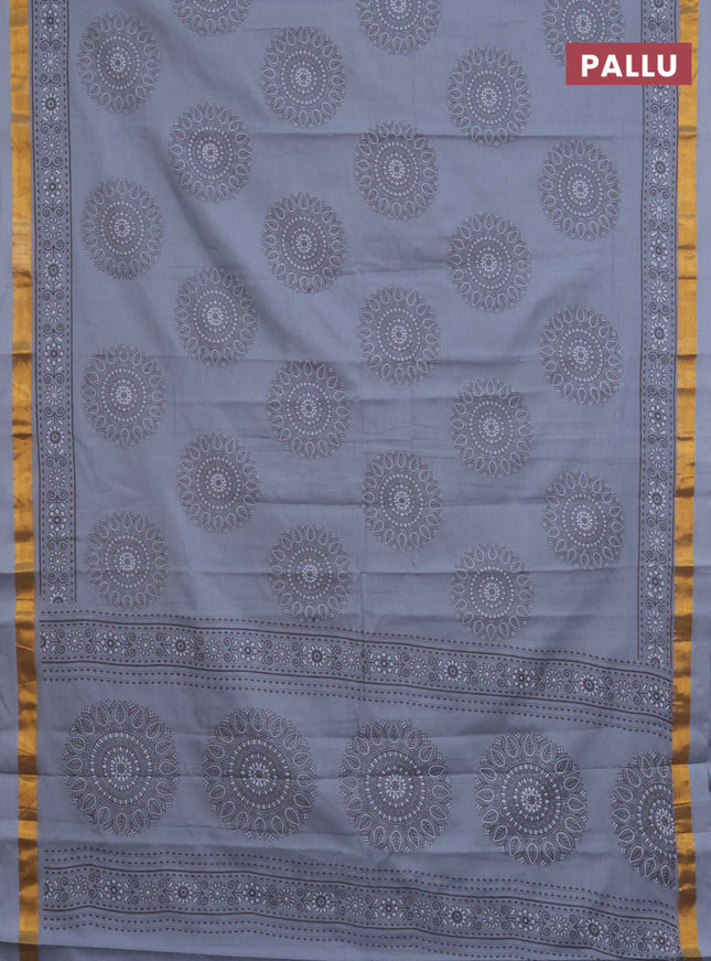 Chirala cotton saree grey with butta prints and printed zari border