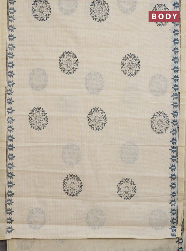 Chirala cotton saree cream and blue shade with butta prints and printed border