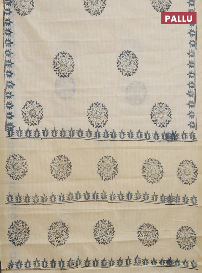 Chirala cotton saree cream and blue shade with butta prints and printed border