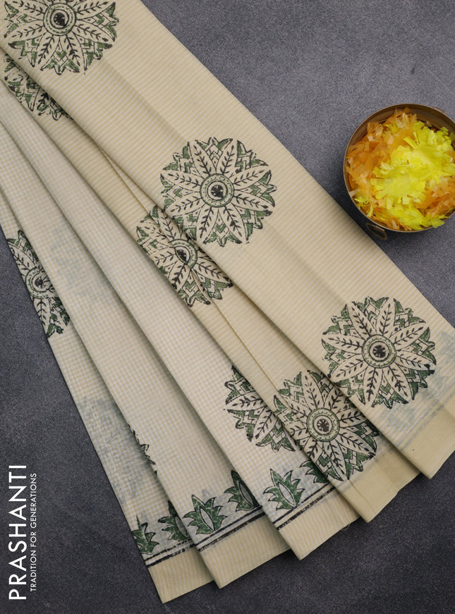 Chirala cotton saree cream and green shade with butta prints and printed border