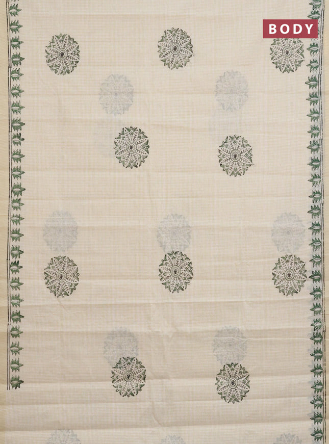 Chirala cotton saree cream and green shade with butta prints and printed border