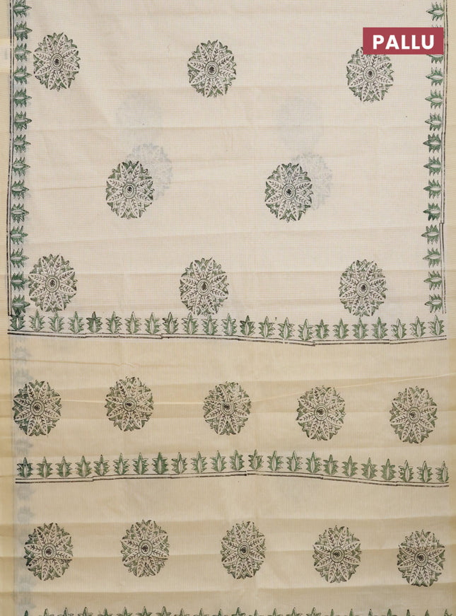 Chirala cotton saree cream and green shade with butta prints and printed border