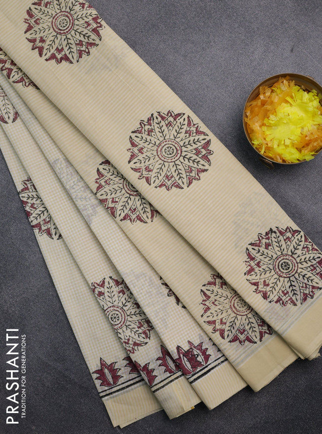 Chirala cotton saree cream and wine shade with butta prints and printed border